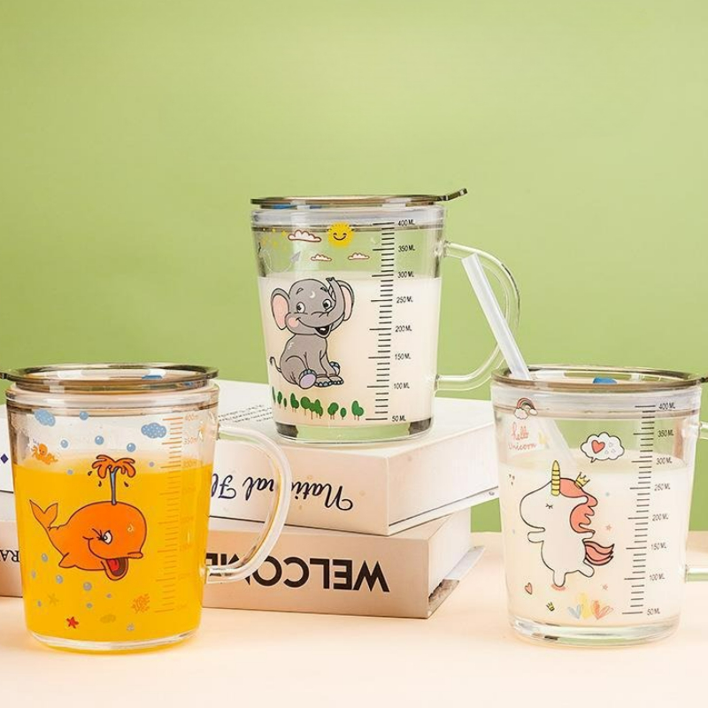 Baby Food Glass - Мультяшная стеклянная кружка с крышкой, детская